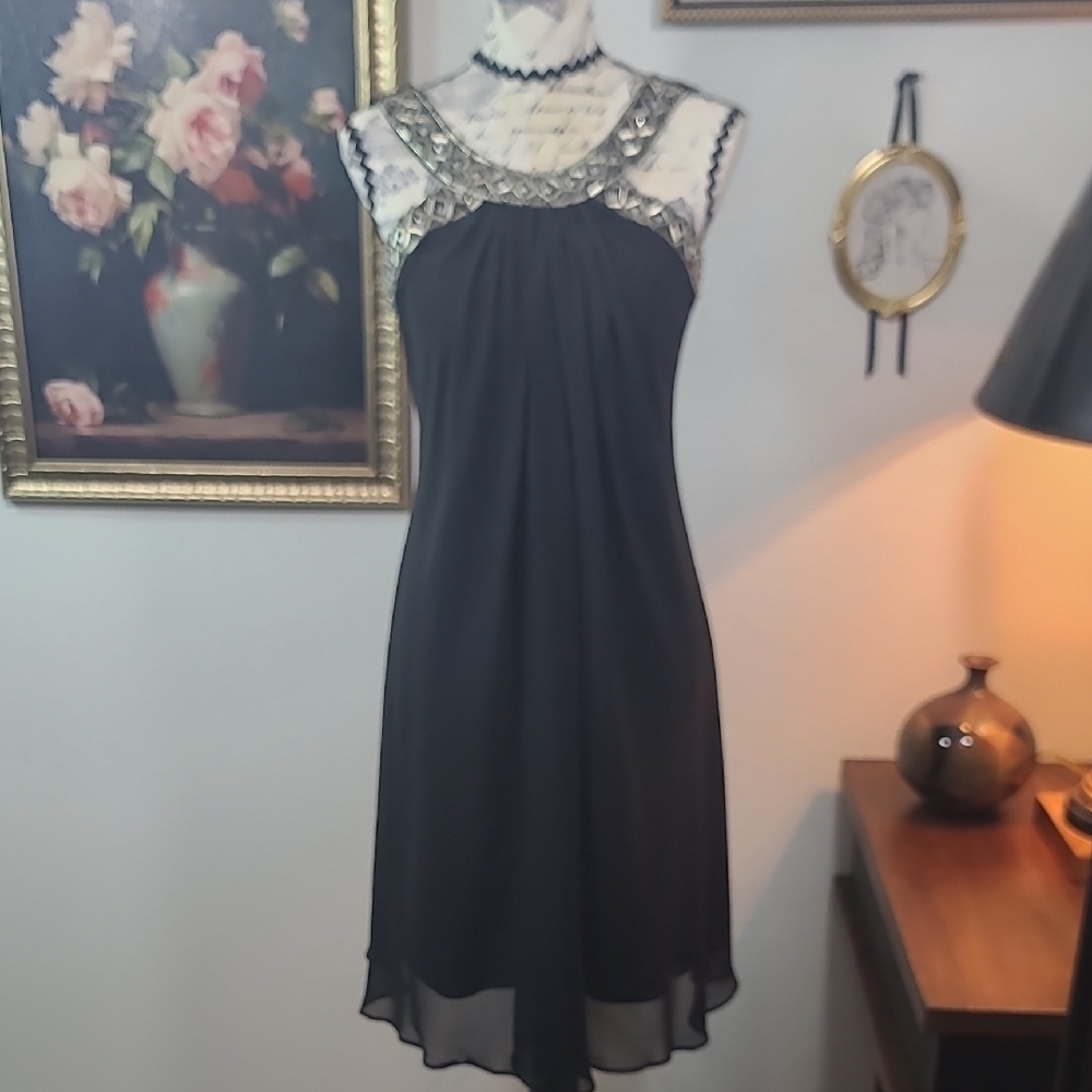 Davids Bridal Beaded Elegant Black Sleeveless Dress